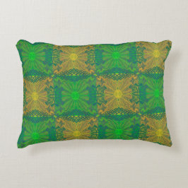 オークキング、ボヘミアの花のパターン、緑と黄色 アクセントクッション