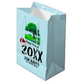 オークツリーのロゴ | サンタ帽子 ホリデー ビジネス ミディアムペーパーバッグ (正面アングル)