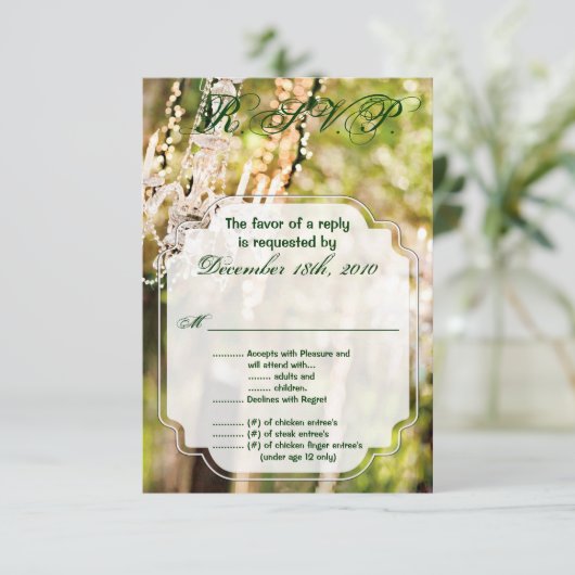 オークツリーの3.5x5 R.S.V.P.カー結婚ドのシャンデリア 招待状 (スタンド正面)