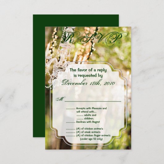 オークツリーの3.5x5 R.S.V.P.カー結婚ドのシャンデリア 招待状 (正面/裏面)