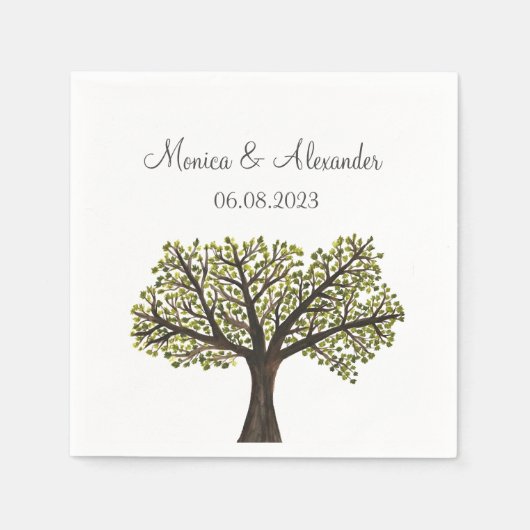 オークツリーウォーターカラーフォレストウェディングパーティー スタンダードカクテルナプキン (正面)