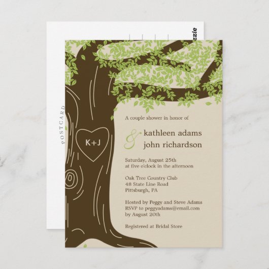 オークツリーカップルのシャワー招待状 ポストカード (正面/裏面)
