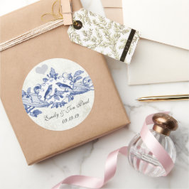 オークツリースクロール海軍の鳥の結婚式用シール ラウンドシール