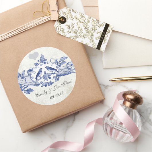 オークツリースクロール海軍の鳥の結婚式用シール ラウンドシール (ギフト)