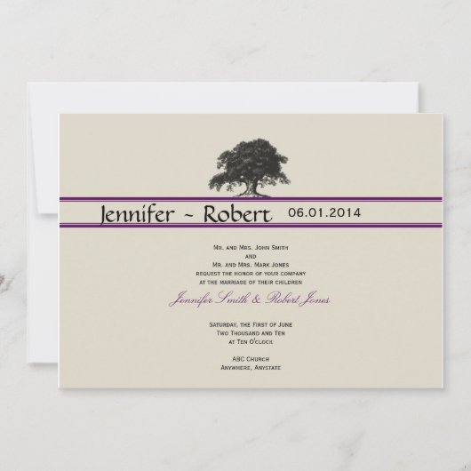 オークツリープランテーションインパープル結婚式招待状 招待状 (正面)