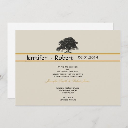 オークツリープランテーション金ゴールド結婚式招待状 招待状 (正面/裏面)