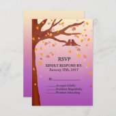 オークツリー愛の鳥のハート結婚式RSVP愛1 出欠カード (正面/裏面)