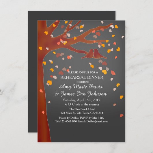 オークツリー愛の鳥のリハーサル夕食招待状love1 招待状 (正面/裏面)