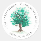 オークツリー手描き水彩差出人住所 ラウンドシール (正面)