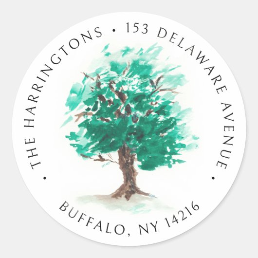 オークツリー手描き水彩差出人住所 ラウンドシール (正面)