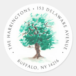 オークツリー手描き水彩差出人住所 ラウンドシール