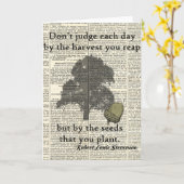 オークツリー植栽引用文アンティーク辞書ページ カード (黄色い花)