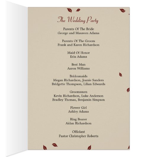 オークツリー結婚式 プログラムカード (内側 (右))