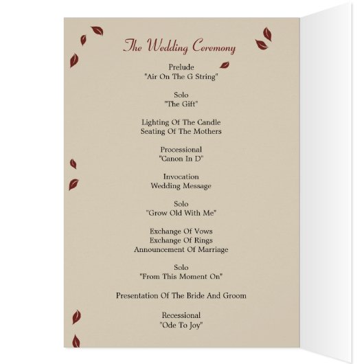 オークツリー結婚式 プログラムカード (内側 (左))