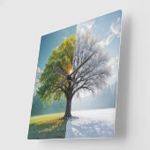 オークツリー（デュアルシーズン） スクエア壁時計 (傾斜)