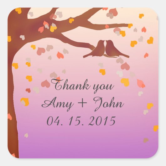 オークツリーlovebirdsハート紙吹雪シールlove1 スクエアシール (正面)