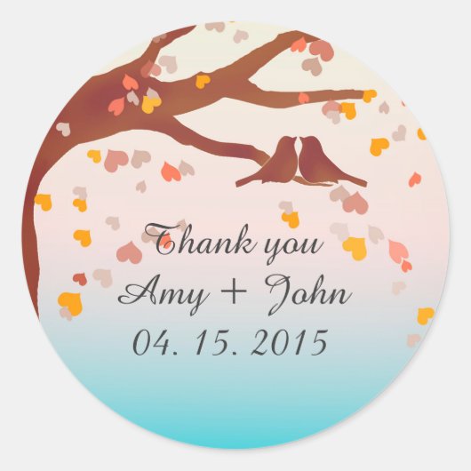 オークツリーlovebirdsハート紙吹雪シールlove1 ラウンドシール (正面)