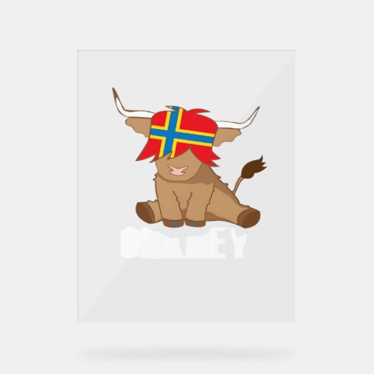 オークニー島の旗のギフトスコットランドの高地の牛のカット アクリルサイン (正面)