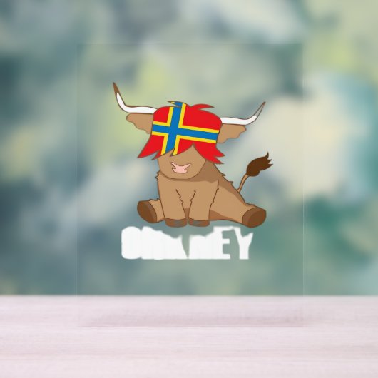 オークニー島の旗のギフトスコットランドの高地の牛のカット アクリルサイン (ニュートラル)