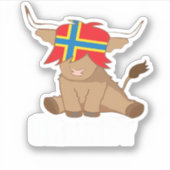 オークニー島の旗のギフトスコットランドの高地の牛のカット シール (正面)