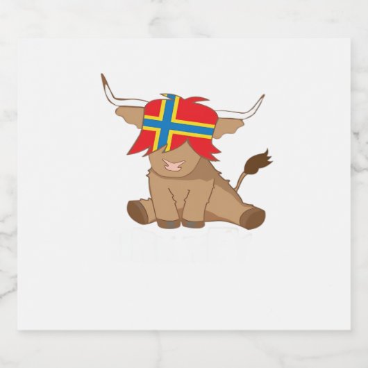 オークニー島の旗のギフトスコットランドの高地の牛のカット スパークリングワインラベル (シングルラベル)