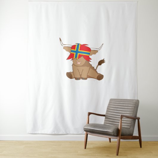 オークニー島の旗のギフトスコットランドの高地の牛のカット タペストリー (インサイチュ)