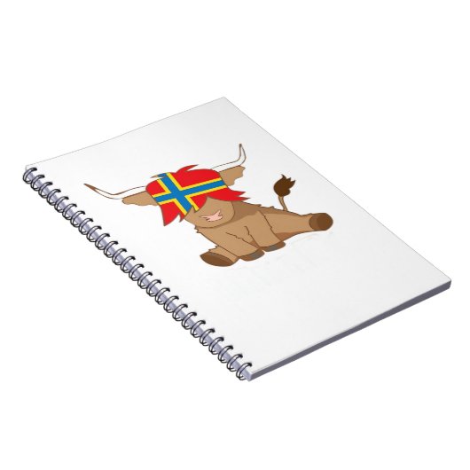 オークニー島の旗のギフトスコットランドの高地の牛のカット ノートブック (右側)