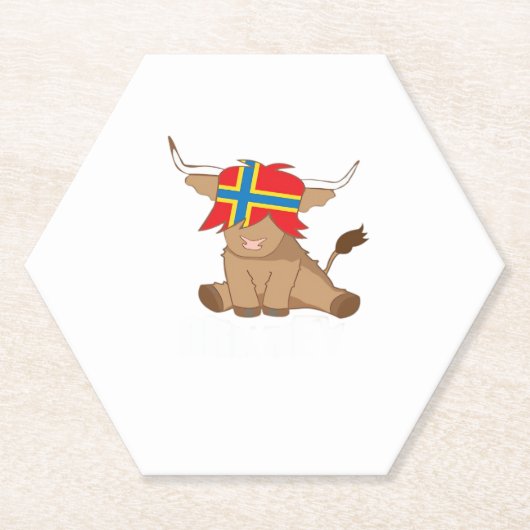 オークニー島の旗のギフトスコットランドの高地の牛のカット ペーパーコースター (正面)
