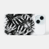 オークニー ダークアート インクイラスト – つかみ合う手 iPhone 15ケース (裏面横)