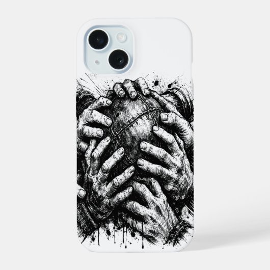オークニー ダークアート インクイラスト – つかみ合う手 iPhone 15ケース (裏面)