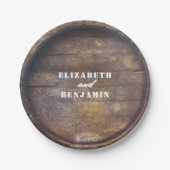 オークバレル底素朴カントリーウッド結婚ズ ペーパープレート (正面)