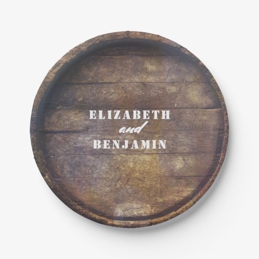 オークバレル底素朴カントリーウッド結婚ズ ペーパープレート (正面)