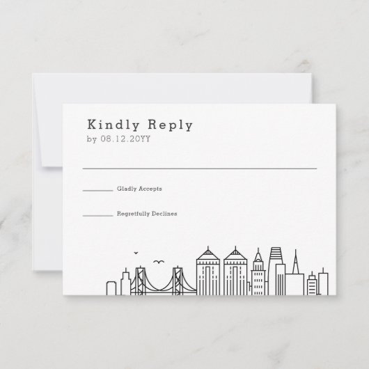 オークランドの結婚式 | スタイリッシュなスカイライン 返信カード (正面)