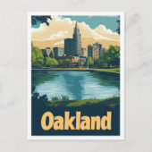 オークランドカリフォルニアアートヴィンテージトラベルイラストレーション ポストカード (正面)