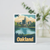 オークランドカリフォルニアアートヴィンテージトラベルイラストレーション ポストカード (スタンド正面)