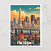 オークランドカリフォルニアヴィンテージトラベルイラストレーション ポストカード (正面)