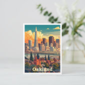 オークランドカリフォルニアヴィンテージトラベルイラストレーション ポストカード (スタンド正面)