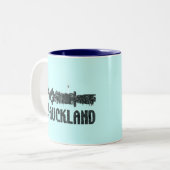 オークランドニュージーランドのスカイラインのコーヒー・マグ ツートーンマグカップ (正面左)