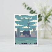 オークランドニュージーランドアートトラベルイラストレーション ポストカード (スタンド正面)