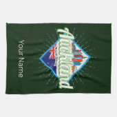 オークランドニュージーランドレトロスカイラインヴィンテージ キッチンタオル (横)