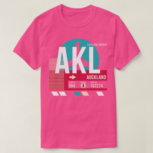 オークランドニュージーランドAKL空港コード手荷物ラベル Tシャツ (デザイン正面)