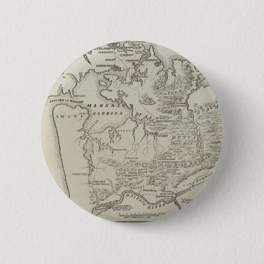 オークランド及びWaikatoの川間の土地の地図 缶バッジ (正面)