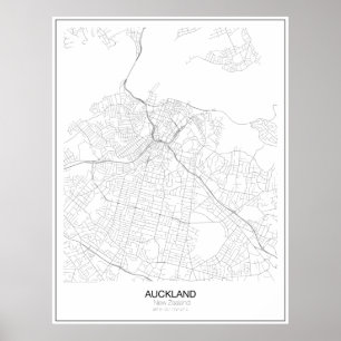 オークランド,ニュージーランドミニマリストの地図 ポスター