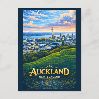 オークランド ニュージーランド スカイライン イラスト 旅行 ポストカード