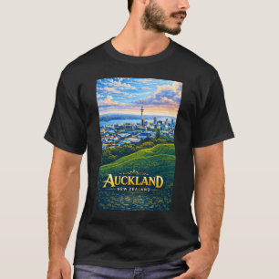 オークランド ニュージーランド スカイライン イラスト 旅行 Tシャツ