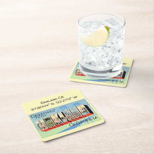 オークランドCA，座標，ヴィンテージスタイル挨拶 スクエアペーパーコースター (インサイチュ)