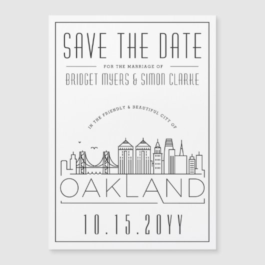 オークラン結婚ズの様式化されたスカイライン日付を保存 マグネット招待状 (正面)
