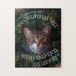 オークリスマスツリーいたずら好きなニヤニヤ子猫おもしろい猫 ジグソーパズル