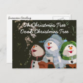 オークリスマスツリーカロリングのクリスマス雪だるま シーズンポストカード (正面/裏面)