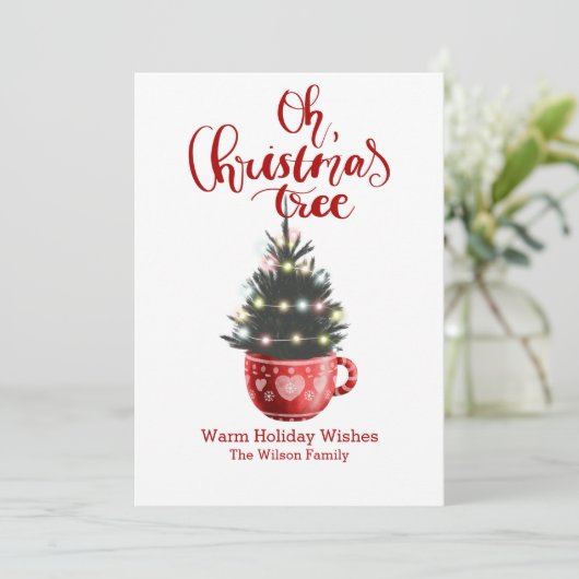 オークリスマスツリーホットチョコパーソナライズされたラ シーズンカード (スタンド正面)